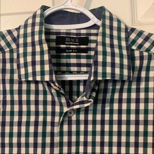 Black Slim Fit Men's Checkered Shirt - Green and Blue